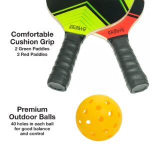 Pickleball 4 Piece Paddle Set with 6 Balls and Carry Bag