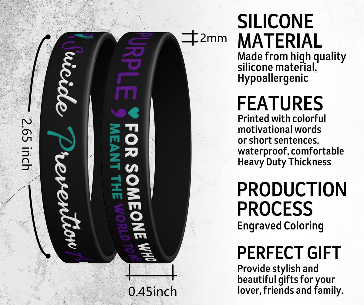 Suicide Prevention Awareness Silicone Wristband Bracelet, I Wear Teal & Purple for Someone Who Meant The World to Me Wristband Bracelet, Stretch Wristbands Unisex Size for Women Men Teen (12-pack)