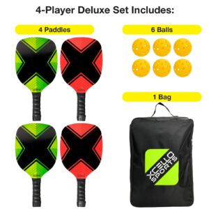 Pickleball 4 Piece Paddle Set with 6 Balls and Carry Bag