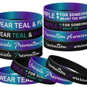 Suicide Prevention Awareness Silicone Wristband Bracelet, I Wear Teal & Purple for Someone Who Meant The World to Me Wristband Bracelet, Stretch Wristbands Unisex Size for Women Men Teen (12-pack)