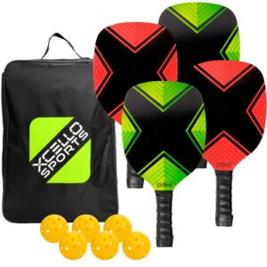 pickleball 4 piece paddle set with 6 balls and carry bag