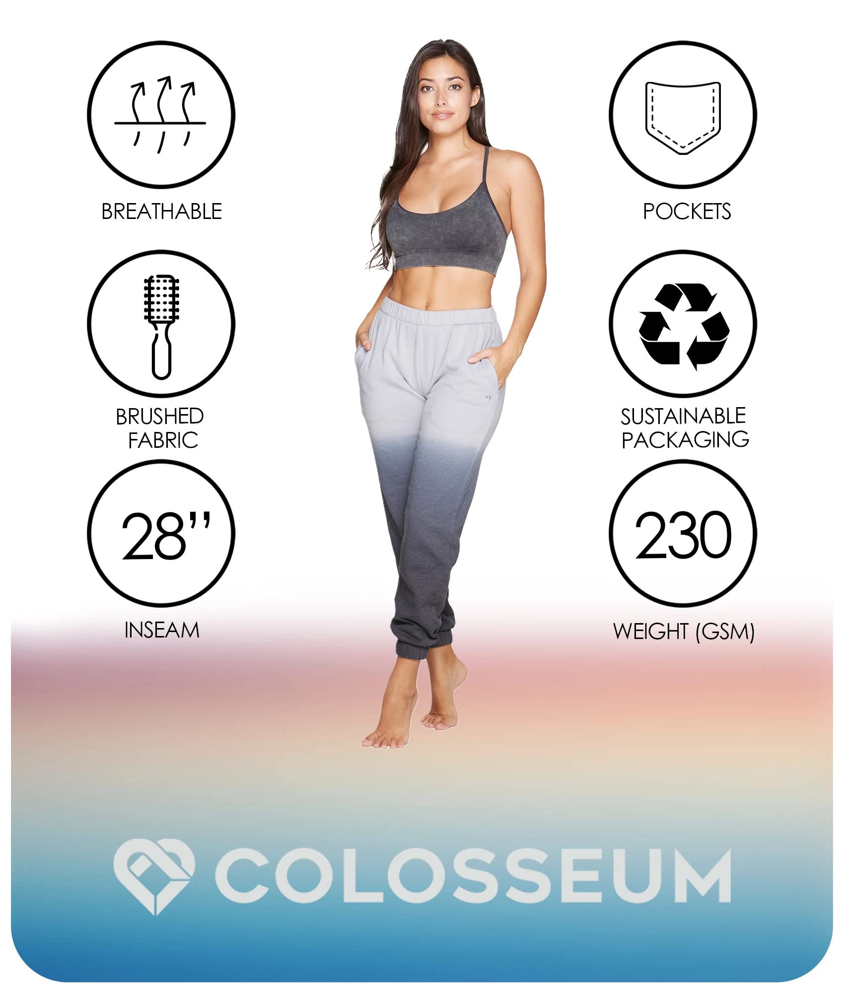 Colosseum Active Women's Aubrey Comfy Fleece Ombre Dip Dye Jogger Pant with Pockets (Black, Medium)