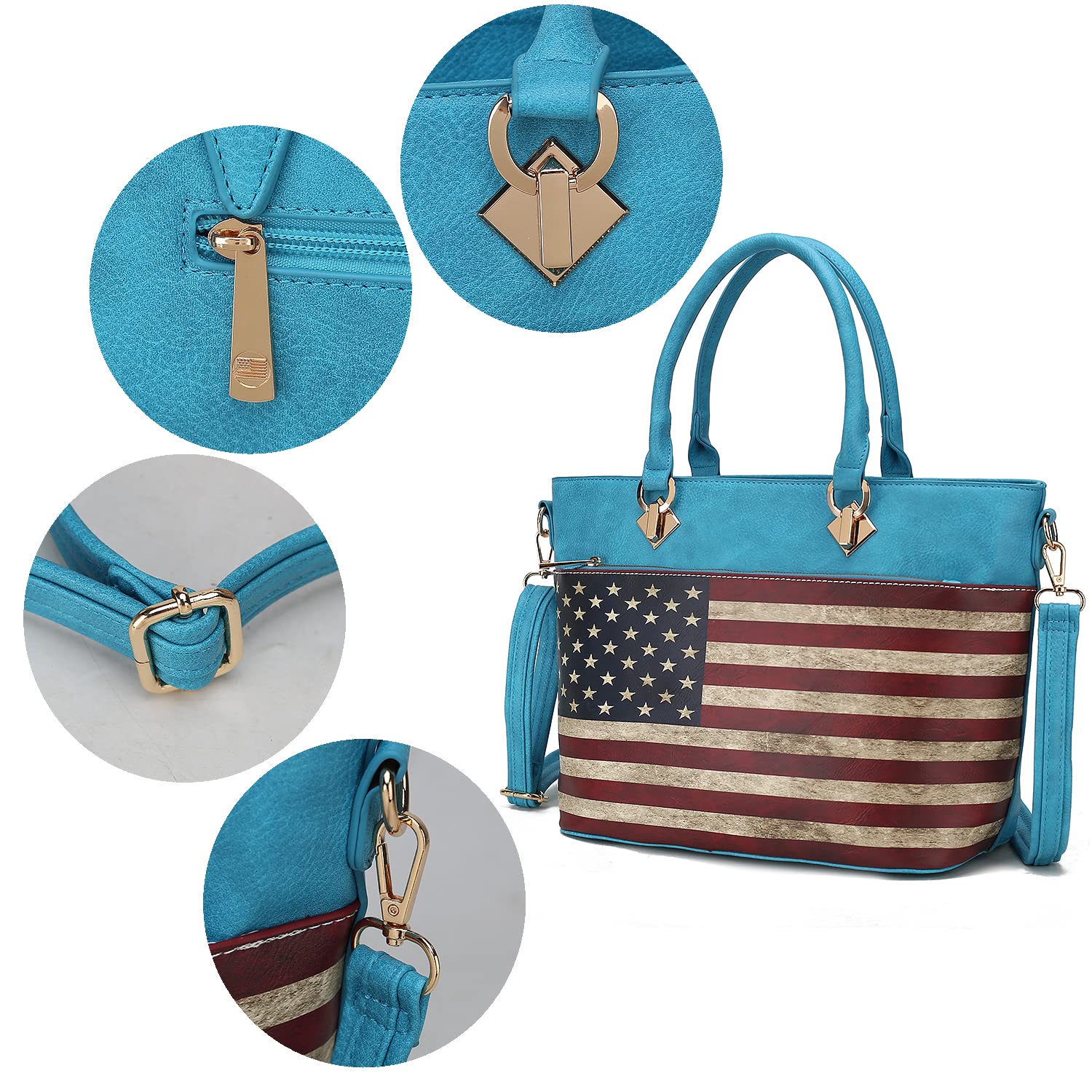 MKF Collection USA Tote Crossbody Bag for Women, American Flag Vegan Leather Top-Handle Messenger, Satchel Shoulder bag Purse