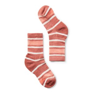 smartwool kids' hike light cushion merino wool striped crew socks dusty cedar, large