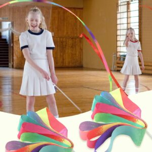 KINBOM 2pcs Ribbons for Gymnastics, 78.7 inch Dance Ribbon Long Ribbon Streamers Gymnastics Streamers for Kids Artistic Dancing Traini g Party, with Ribbon Dancer Wand (Multi-Color)