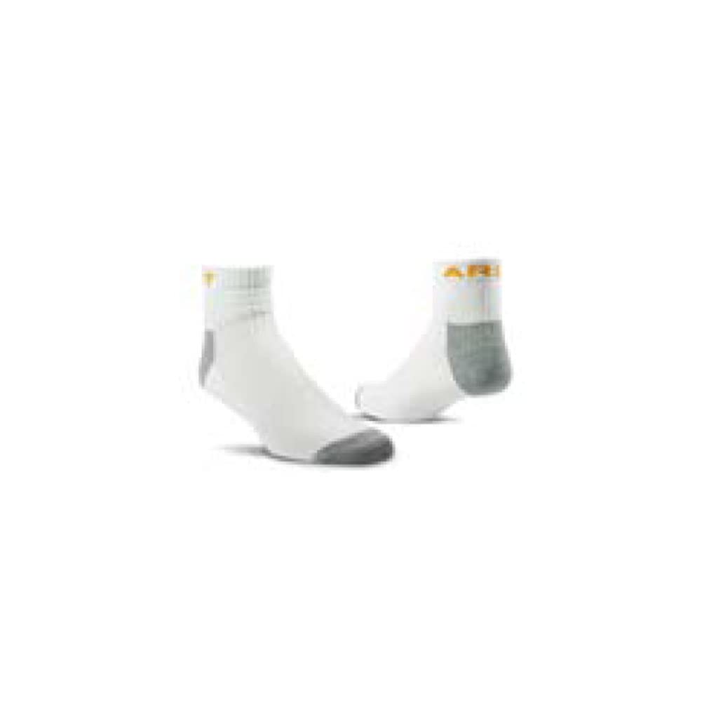 ARIAT Unisex Adult 3-Pair Pack Lightweight 1/4 Crew Arch Support Reinforced Seamless Toe Ringspun Cotton Work Socks, White, Medium