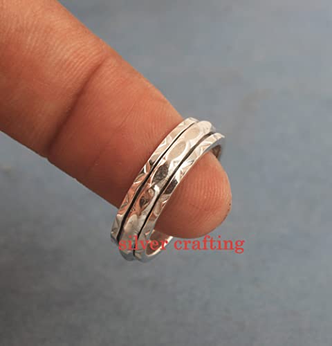 Spinner Texture Spin Band Spinning Meditation Ring 925 Sterling Silver Anxiety Boho Ring Silver Jewelry Gift (7.5)