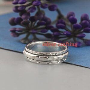 Spinner Texture Spin Band Spinning Meditation Ring 925 Sterling Silver Anxiety Boho Ring Silver Jewelry Gift (9)