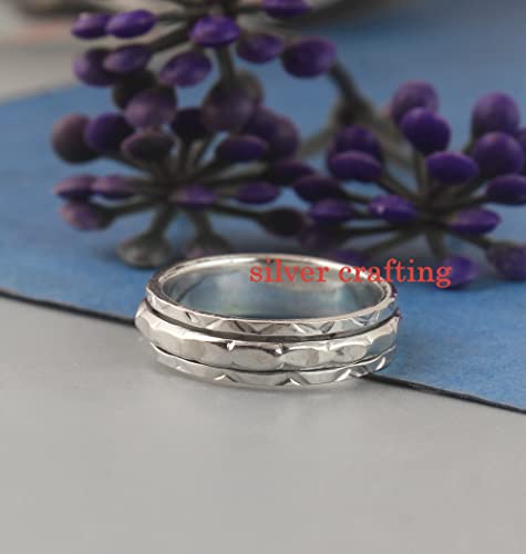 Spinner Texture Spin Band Spinning Meditation Ring 925 Sterling Silver Anxiety Boho Ring Silver Jewelry Gift (7.5)