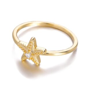 hukqbunx 18k gold ocean small animal diamond encrusted zircon sea star five pointed star lady travel ocean navigation love precious gold wedding engagement ring