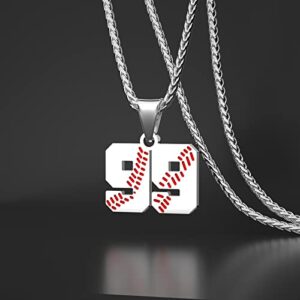 Personalized Baseball Necklaces Baseball Jersey Number 00-99 Necklace Stainless Steel Baseball Chain Pendant Necklace Baseball Team Jewelry Gift for Boys Girls Men Women (99)