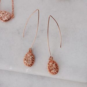 Rose Gold Earrings for Women - Boho Earrings for Women Dangling, Rose Gold Threader Earrings, Rose Gold Earrings for Women Dangling, Rose Gold Tone Simulated Druzy Threader Earrings for Women Trendy