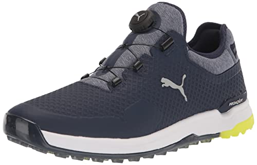 PUMA Golf Men's PROADAPT ALPHACAT DISC Golf Shoe, Peacoat-Puma Silver-Safety Yellow, 12