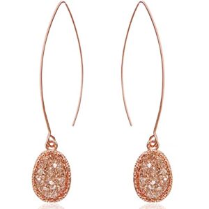 rose gold earrings for women - boho earrings for women dangling, rose gold threader earrings, rose gold earrings for women dangling, rose gold tone simulated druzy threader earrings for women trendy