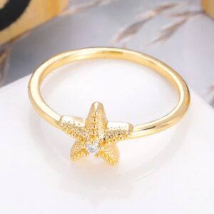 HUKQBUNX 18K Gold Ocean Small Animal Diamond Encrusted Zircon sea Star Five Pointed Star Lady Travel Ocean Navigation Love Precious Gold Wedding Engagement Ring