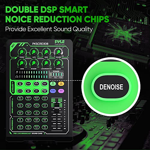 Pyle Portable Bluetooth Live Broadcast Sound Card Pro Audio Interface DJ mixer Condenser w/Microphone Set, for Streaming podcasts Studio, Recording PC, Gaming, Phone, w/FX, Ambient Sounds - PKSCRD308