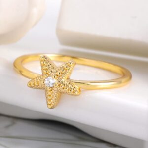 HUKQBUNX 18K Gold Ocean Small Animal Diamond Encrusted Zircon sea Star Five Pointed Star Lady Travel Ocean Navigation Love Precious Gold Wedding Engagement Ring