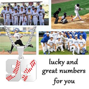 Personalized Baseball Necklaces Baseball Jersey Number 00-99 Necklace Stainless Steel Baseball Chain Pendant Necklace Baseball Team Jewelry Gift for Boys Girls Men Women (99)