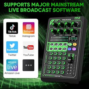 Pyle Portable Bluetooth Live Broadcast Sound Card Pro Audio Interface DJ mixer Condenser w/Microphone Set, for Streaming podcasts Studio, Recording PC, Gaming, Phone, w/FX, Ambient Sounds - PKSCRD308