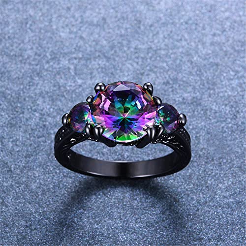 Stackable Wedding Bands Rings for Women Engagement Round Cut Zircons Women Wedding Rings Jewelry Rings for Woman Full Diamond Ladies Ring Statement Rings Jewelry Accessory Gifts (Black, 10)