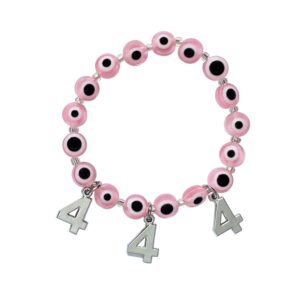 QqzsJewls Pink Evil Eye Bracelet Ojo Evil Eye Beaded Bracelet 444 Number Charm Bracelet Bead Bohemian Protection Friendship Bracelet Good Luck Hispanic String Bracelet for Women