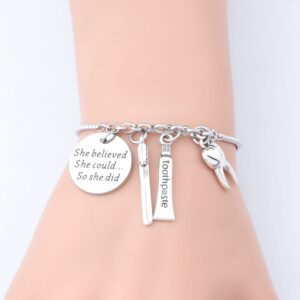 PLITI Dentist Bracelet Dental Hygienist DA DH Graduation Gift She Believed She Could So She Did Bangle for Dental Assistant (she believed tooth bg)