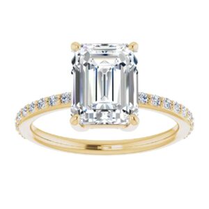 10K Solid Yellow Gold Handmade Engagement Rings 3.0 CT Emerald Cut Moissanite Diamond Solitaire Wedding/Bridal Rings Set for Women/Her Propose Ring (8), White