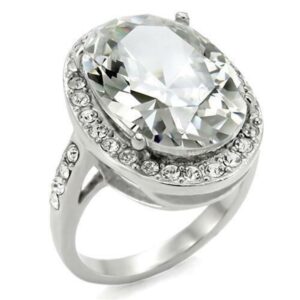 Large Oval Cut AAA CZ Stainless Steel Engagement Bold Ring Women's 8