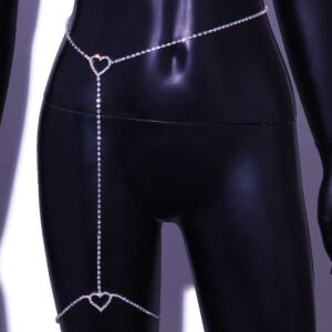 Rumtock Rhinestones Silver Heart Pendant Leg Chain Thigh Chain Women Girls Glitter Body Jewelry