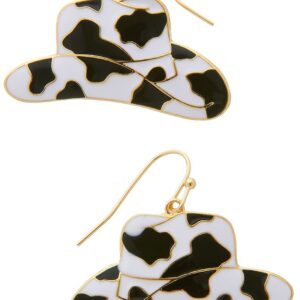 Kathaya Cowboy Boot Earrings for Women Cowgirl Western Dangle Drop Earrings Texas Boots Cow Print Cowboy Hat Earring (Hat)