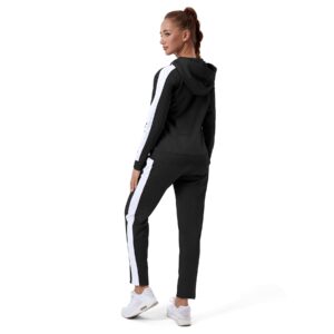 TEZO Womens Full Zip-Up Hoodie Tracksuit Set Long Sleeve Casual Jogging Suits Workout Gym 2 Piece Outfits with Pockets(BKWT XL)