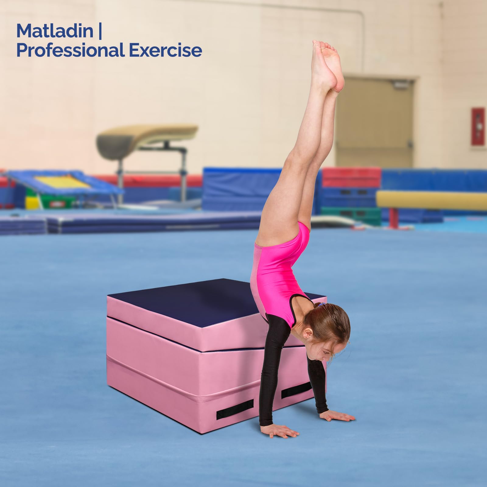 Matladin Incline Gymnastics Mat, 48"x24"x14" Tumbling Mats, Folding Gymnastics Cheese Wedge Mat, Gym Fitness Tumbling Skill Shape Mat for Kids Girls Home Training Exercise (Purple & Pink)