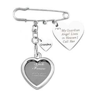 lqri wedding memorial gift wedding boutonniere bouquet charm pin guardian angel grandma walk down the aisle bridal charm in memory of grandma (silver)