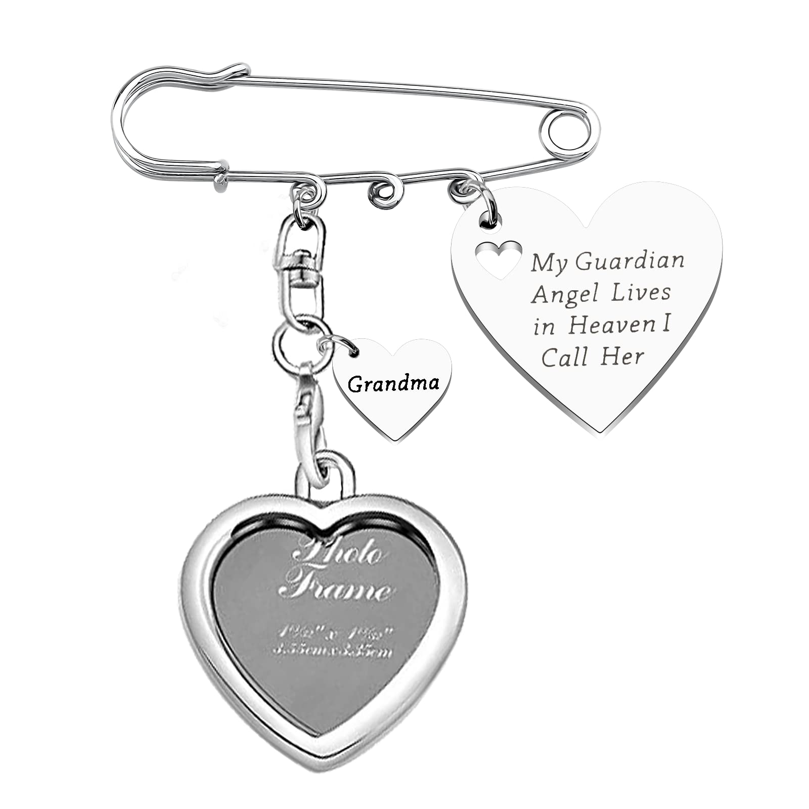 LQRI Wedding Memorial Gift Wedding Boutonniere Bouquet Charm Pin Guardian Angel Grandma Walk Down The Aisle Bridal Charm in Memory of Grandma (silver)