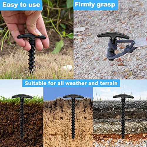 Tent Stakes 10 Pack Ground Anchors Tent Pegs,5.7in T Shape Spiral Ground Stakes,Camping Stakes for Tent Tarps Canopy Camping Hiking