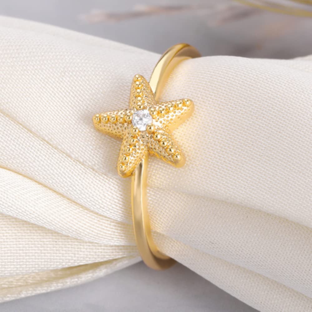 HUKQBUNX 18K Gold Ocean Small Animal Diamond Encrusted Zircon sea Star Five Pointed Star Lady Travel Ocean Navigation Love Precious Gold Wedding Engagement Ring