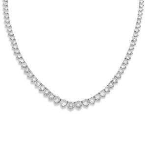 Jewelili Sterling Silver Round Cubic Zirconia Classic Tennis Necklace 16 Inches