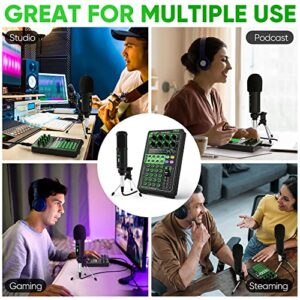 Pyle Portable Bluetooth Live Broadcast Sound Card Pro Audio Interface DJ mixer Condenser w/Microphone Set, for Streaming podcasts Studio, Recording PC, Gaming, Phone, w/FX, Ambient Sounds - PKSCRD308