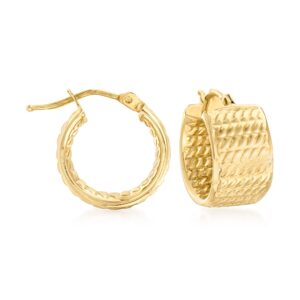 Canaria Italian 10kt Yellow Gold Textured Wide Huggie Hoop Earrings