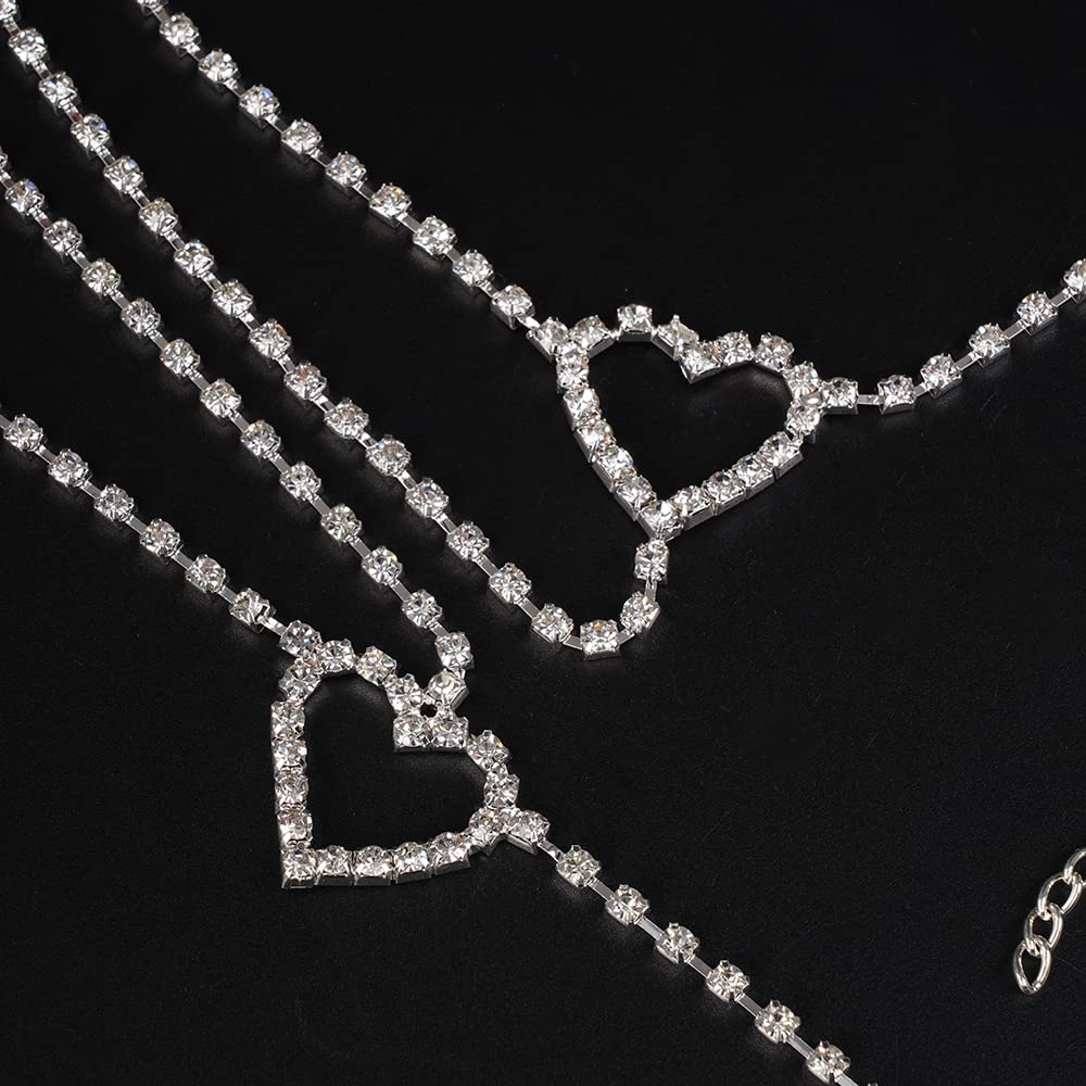 Rumtock Rhinestones Silver Heart Pendant Leg Chain Thigh Chain Women Girls Glitter Body Jewelry