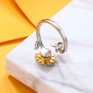 Aniu Graduation Gifts Golden Rotatable Sunshine Sunflower Ring for Women, S925 Sterling Silver You Are My Sunshine Jewelry with 5A Cubic Zirconia