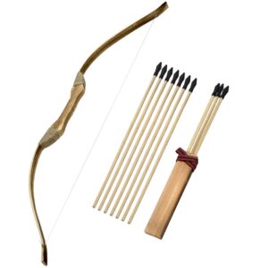 wooden bow and arrow set for kids, 1 bows 1 quivers and 10 wood arrows, 32 inch handmade archery set outdoor and indoor games toys, gifts for kids youth boys and girls