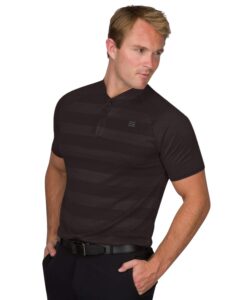 three sixty six men's collarless golf polo - lightweight, moisture wicking & stretch fabric black