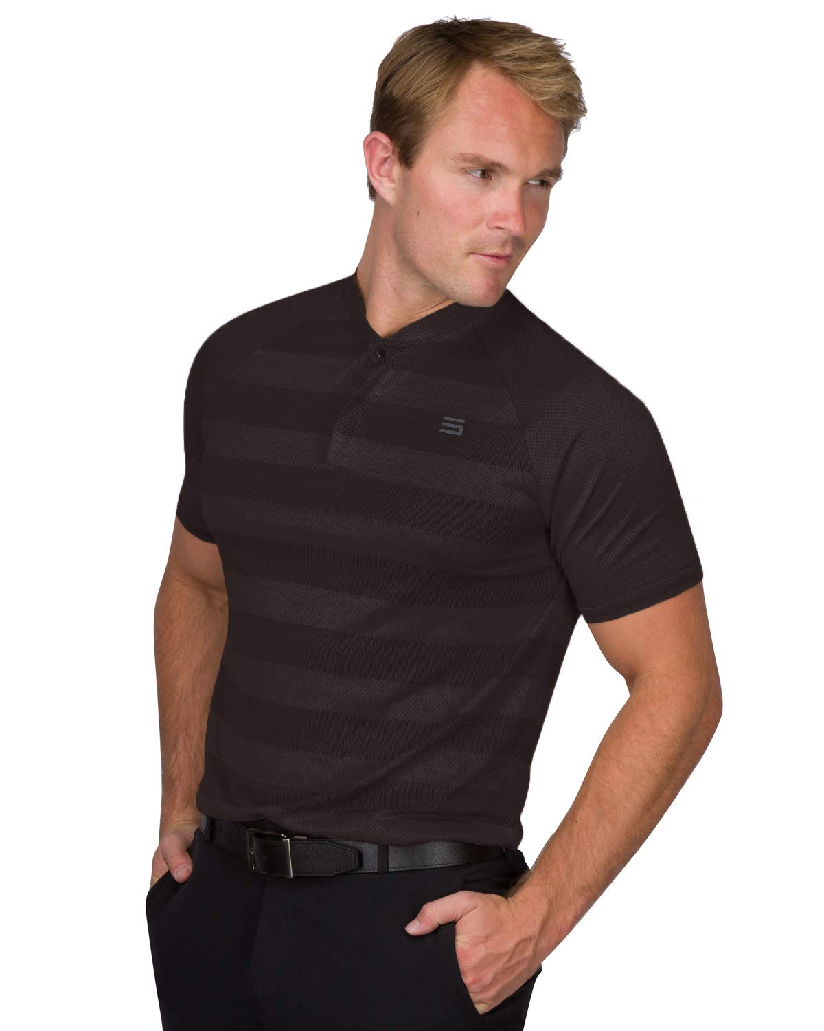 Three Sixty Six Men's Collarless Golf Polo - Lightweight, Moisture Wicking & Stretch Fabric Black