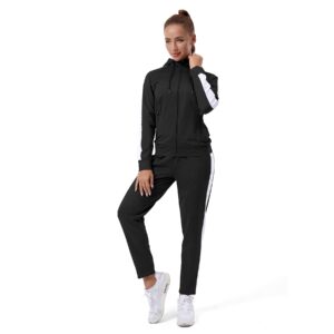 tezo womens full zip-up hoodie tracksuit set long sleeve casual jogging suits workout gym 2 piece outfits with pockets(bkwt xl)