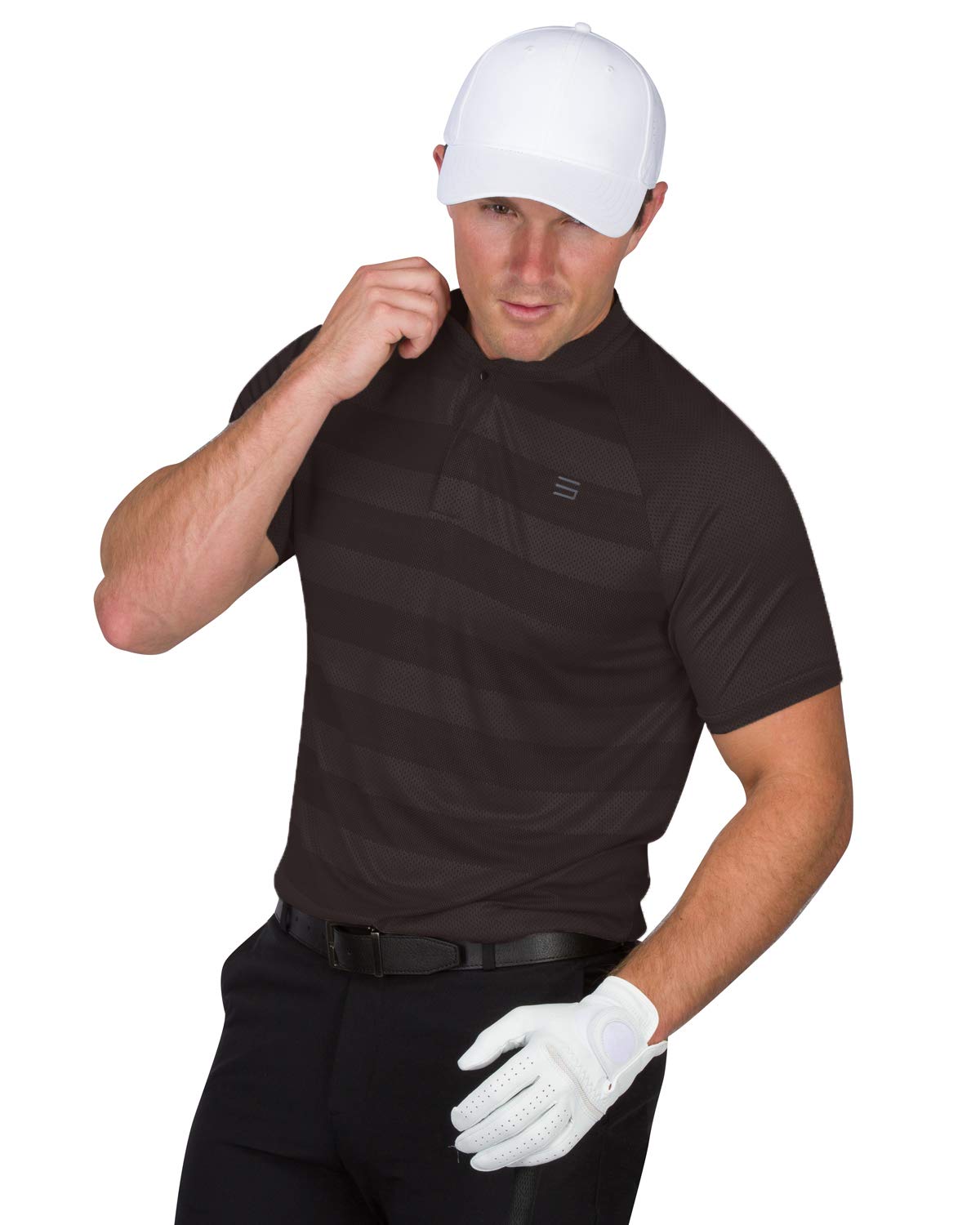 Three Sixty Six Men's Collarless Golf Polo - Lightweight, Moisture Wicking & Stretch Fabric Black