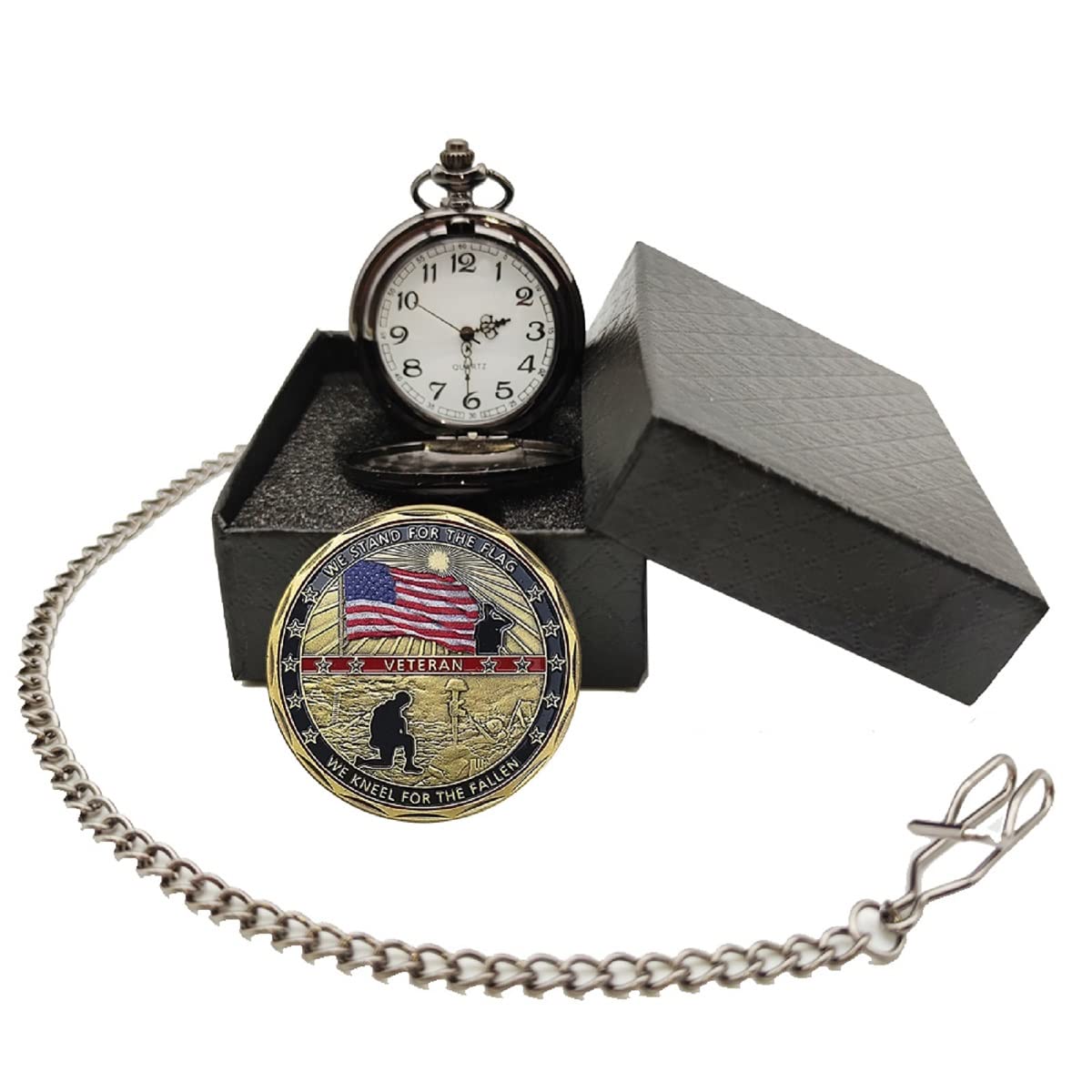 Jofanvin Gifts for Veterans,Pocket Watch for Veterans with Military ChanllengCoin,Best Veterans Day Gifts with Gifts Box Packaging