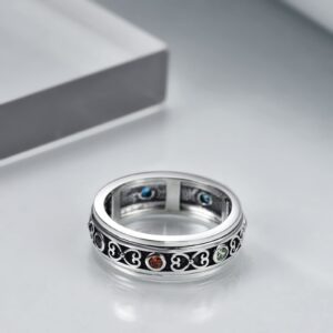 Fidget Rings for Anxiety for Women Sterling Silver Chakra CZ Rings 7