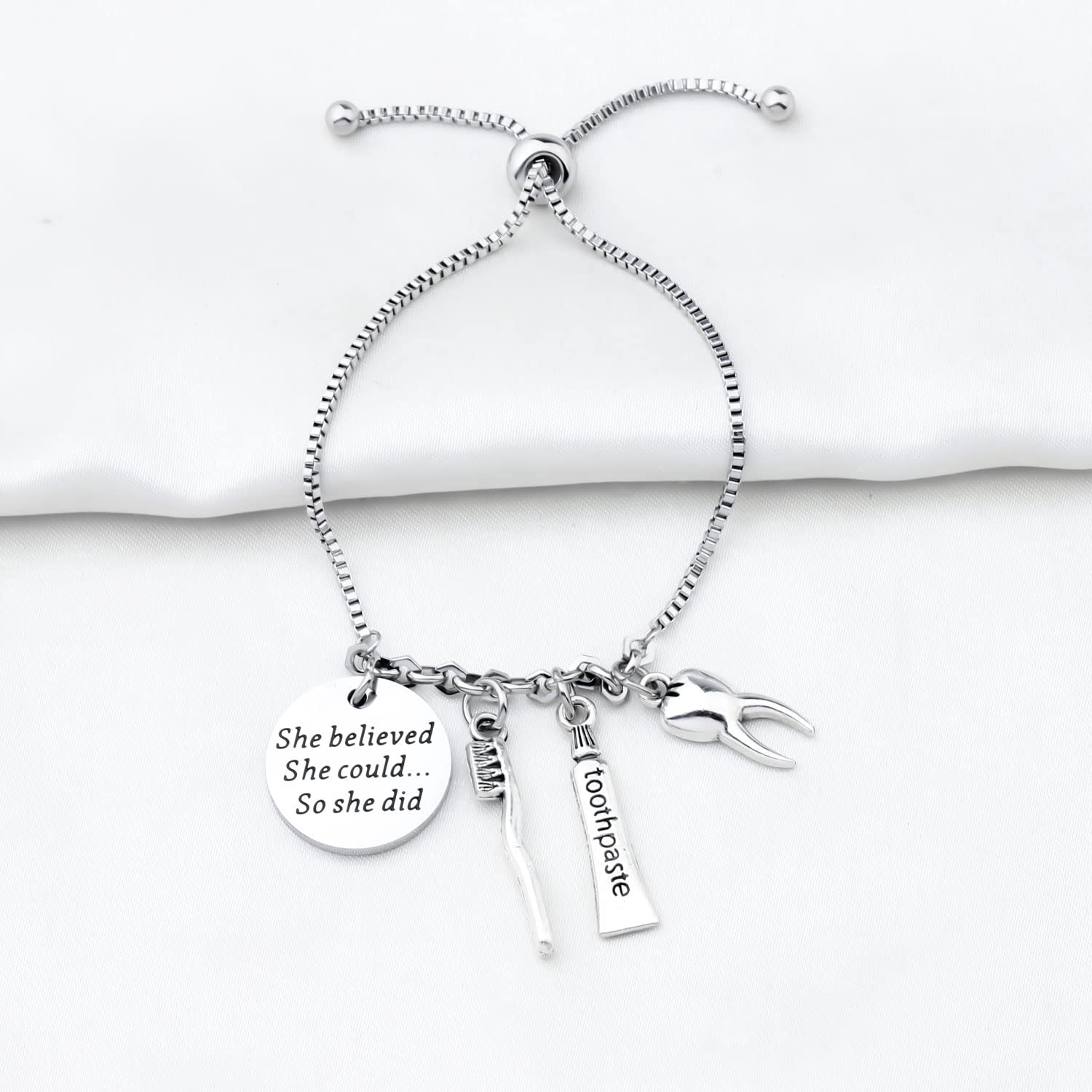 PLITI Dentist Bracelet Dental Hygienist DA DH Graduation Gift She Believed She Could So She Did Bangle for Dental Assistant (she believed tooth bg)