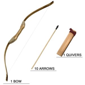 Wooden Bow and Arrow Set for Kids, 1 Bows 1 Quivers and 10 Wood Arrows, 32 Inch Handmade Archery Set Outdoor and Indoor Games Toys, Gifts for Kids Youth Boys and Girls